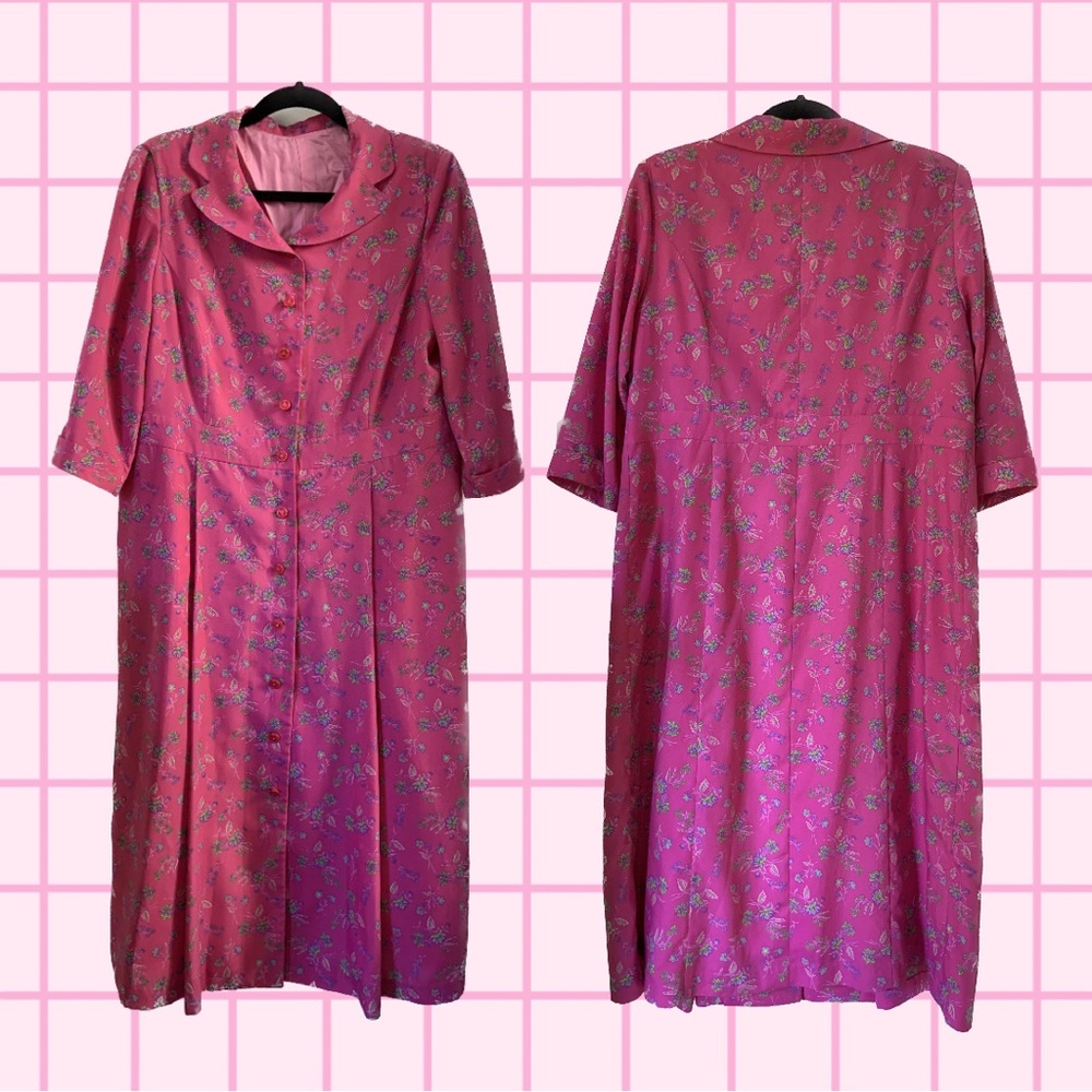 Vintage Pink Patterned 1950s/60s House Dress/ House Coat